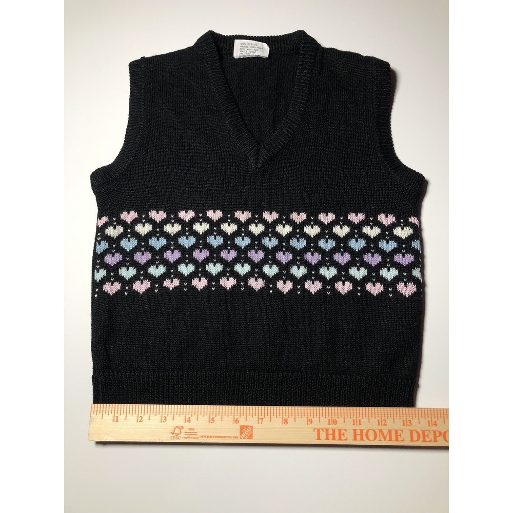 Vtg 80s Statement Sweater Vest Knit Pastel Hearts Grannycore Dark Kawaii s/m - Picture 7 of 10